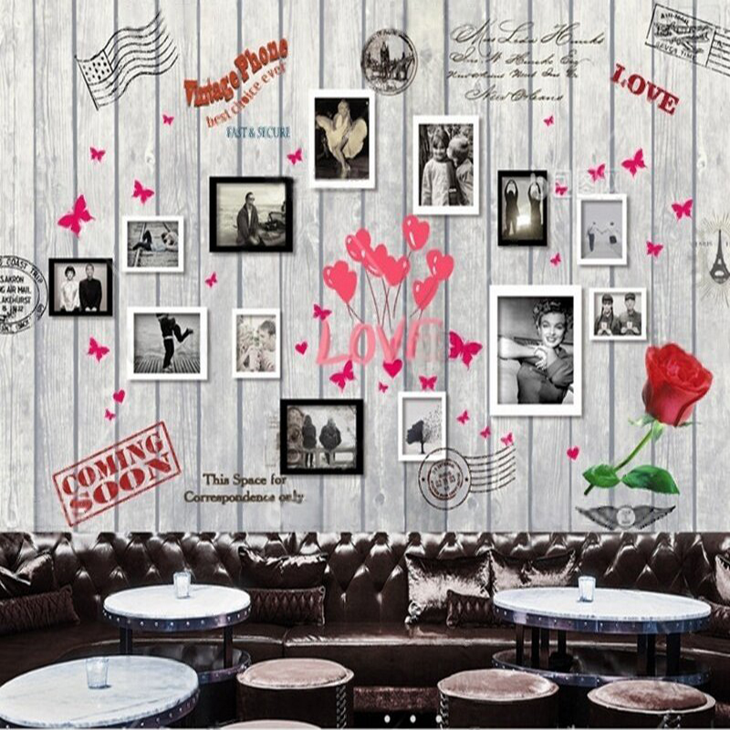 Commercial Wall Printing - Europese en Amerikaanse houtnerf hartvormige foto's